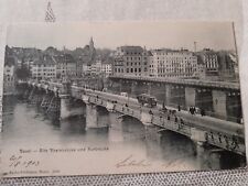 BASEL 1903 - Alte Rheinbrücke und Notbrücke-Tram,people -Original Photo Postcard picture