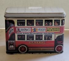Vintage Double Decker Bus Advertising Tin EMPTY Lidded Storage Box picture