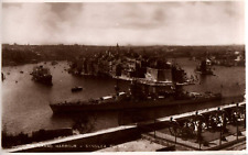 RPPC Photo British Royal Navy Grand Harbour Port of Valletta Malta Battleships picture
