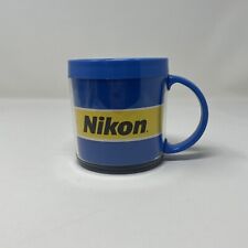 Vintage Nikon Plastic Mug Eagle Made in USA 3.75” Tall Blue Yellow Promitional picture