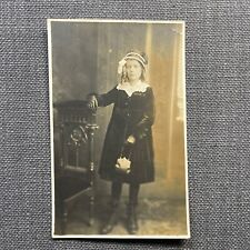 Vintage Postcard Rppc Girl in Fashion Dress and Hat with Gloves Purse Handbag picture