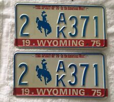 GOOD SOLID 1975 WYOMING LICENSE PLATE PAIR LOT OF 2 See My Other Plates picture