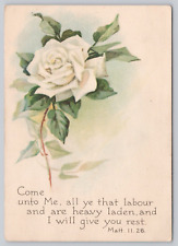 Vintage Prayer Card The Twenty-Third Psalm On Back and Matt 11.28 On Front Rose picture