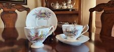 Queen Anne set of 2 Tea Cup and Saucer Scotland clan Cordon RARE [80f] picture