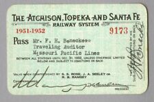 Annual pass - Atchison Topeka & Sante Fe Railway 1951-1952 #9173 picture