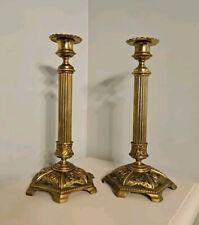 Antique 1800s Victorian Ornate Brass Candlestick Holder Pillar Column Vintage picture
