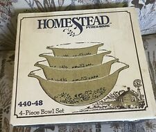 Vintage Pyrex Homestead Speckled Tan Blue Cinderella Nesting Bowls Set Of 4 picture