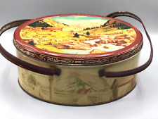 Vtg oval tin lunch basket DELACRE Chocolate Biscuits (Brussels) - Picturesque picture