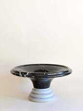 Monumental Italian Black & White Marble Bowl with Ring Pedestal Base picture