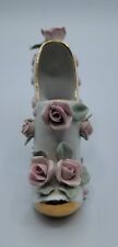Vintage Porcelain Shoe Pretty in Pink High Heel Pink Roses Gold Trim Japan Stamp picture