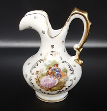 Vintage Limoges Castel France 22K Gold Porcelain Pitcher Courting Couple 4