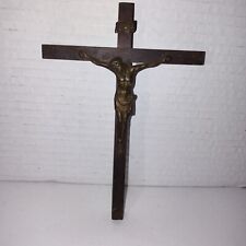 Vintage Wooden Metal Wall Cross Crucifix Holy Religious Christ Dark Brown Small picture