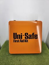 Vintage UNI-SAFE First Aid Kit Orange White Metal Box Only Collectible DIY picture