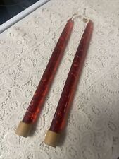 Vintage RED LUCITE CANDLE STICKS 2 PCs Silver flakes candlesticks 11 1/2” picture