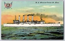 Pre-WWI US Armored Cruiser USS US St Louis Pacific Fleet Navy Postcard c1908-10s picture