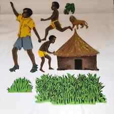 Vintage Flannel Board African Hut People Lion Grass 1950s Childrens Story  picture