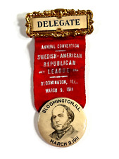 Antique 1911 Swedish American Republican League Ribbon Bloomington IL delegate picture