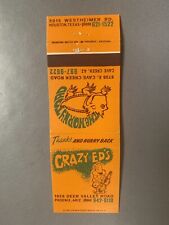 Vintage Crazy Ed’s Horny Toad Restaurant Matchbook Cover Phoenix Cave Creek AZ picture