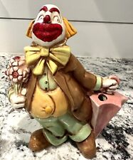 Rare Vintage Ceramic Whimsical Clown Holding Umbrella Flower Frog picture
