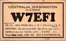 1934 W7EFI Centralia Washington Ham Radio Amateur QSL Card Postcard Vtg picture