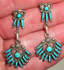 ANTIQUE ZUNI PETIT POINT HEART DESIGN STERLING SILVER EARRINGS vafo picture