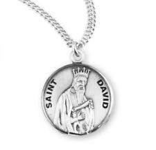Unique Patron Saint David Round Sterling Silver Medal Size 0.9in x 0.7in picture