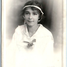 c1910s Cedar Rapids, IA Cute Little Girl RPPC Dark Eyes Young Lady Headband A192 picture