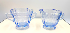 Vintage 1980's Indiana Glass Clear Blue Madrid Creamer & Sugar Beautiful Set picture