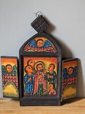 Antique Ethiopian Orthodox Hand Carved /painted Wood Icon Jesus & His Disciples  picture