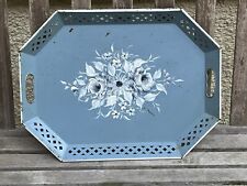 VINTAGE NASHCO PERIWINKLE BLUE OCTAGONAL RETICULATED TOLE TRAY SHABBY CHIC picture