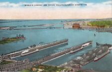 c1940 Birdseye View World's Largest Ore Docks, Duluth-Superior Harbor, MN Linen picture