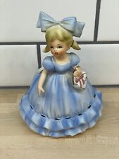 Vintage Napco Planter Girl In Blue Dress With Heart Shaped Purse Bow Ruffle picture