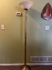 Torchiere Floor Lamp Glass Shade 70’s/80’s Period Gold Finish 62” Heavy Base picture