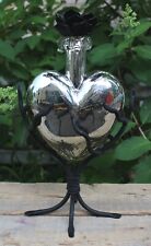 Med Sz Silver Glass Heart Handblown Hand wrought Stand Decanter Mexican Folk Art picture
