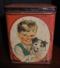 Antique Hinged Tin/Caddy W/Boy/Dog And Girl/Cat made in England by Hudson Scott picture