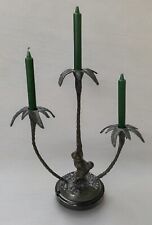 Vintage Bronze Monkeys in Palm Candlestick Holder Holds 3 Candles picture