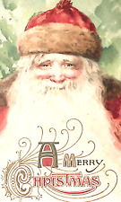 1912 Winsch Christmas Postcard GERMANY Jolly Santa Wears Brown Fur Trim Cap picture