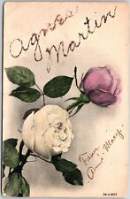 Greetings Card White And Pink Rose Large Print Wishes Card Postcard picture