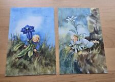 Lot Of 2 Children And Flowers Postcards picture