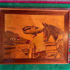 Vintage Large Jesus Salmon Marquetry Caballero Leading Horse To Hacienda picture