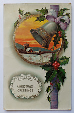 Antique 1911 Christmas Greetings House Bell Holly Leaves Show Posted Postcard picture