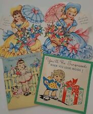 3 Vtg BIRTHDAY LADY 3 Full Images GIRL w PUPPY & POP UP Surprise No Back CARDS picture