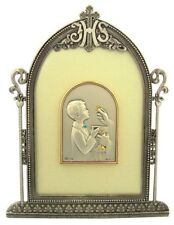First Communion Boy Embossed Silver Tone Image in Frame, 6 1/2 Inches picture