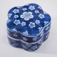 Vintage Floral Blue and White China Trinket Lidded Box all Porcelain  4
