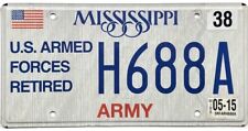 *BARGAIN BIN*  2015 Mississippi RETIRED ARMY License Plate #H688A picture