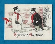 C1910s CHRISTMAS CARD MAN MEETING LOOKALIKE SNOWMAN by DUDLEY BUXTON? picture