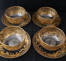 Antique Set 4 MOSER Hand painted  Gold enameled Finger Dessert Bowls & Plates picture