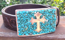 Vintage Nocona Turquoise  Christian Cross Belt Buckle Western Cowgirl/Cowboy picture