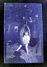 1920s Young Child Tire Swing Backyard Tree Vintage Photo Negative 2.6X4.5 J picture