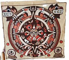 Vintage Folk Art Wall Hanging Woven Mexico Aztec Brown Tan Black Embroidered picture